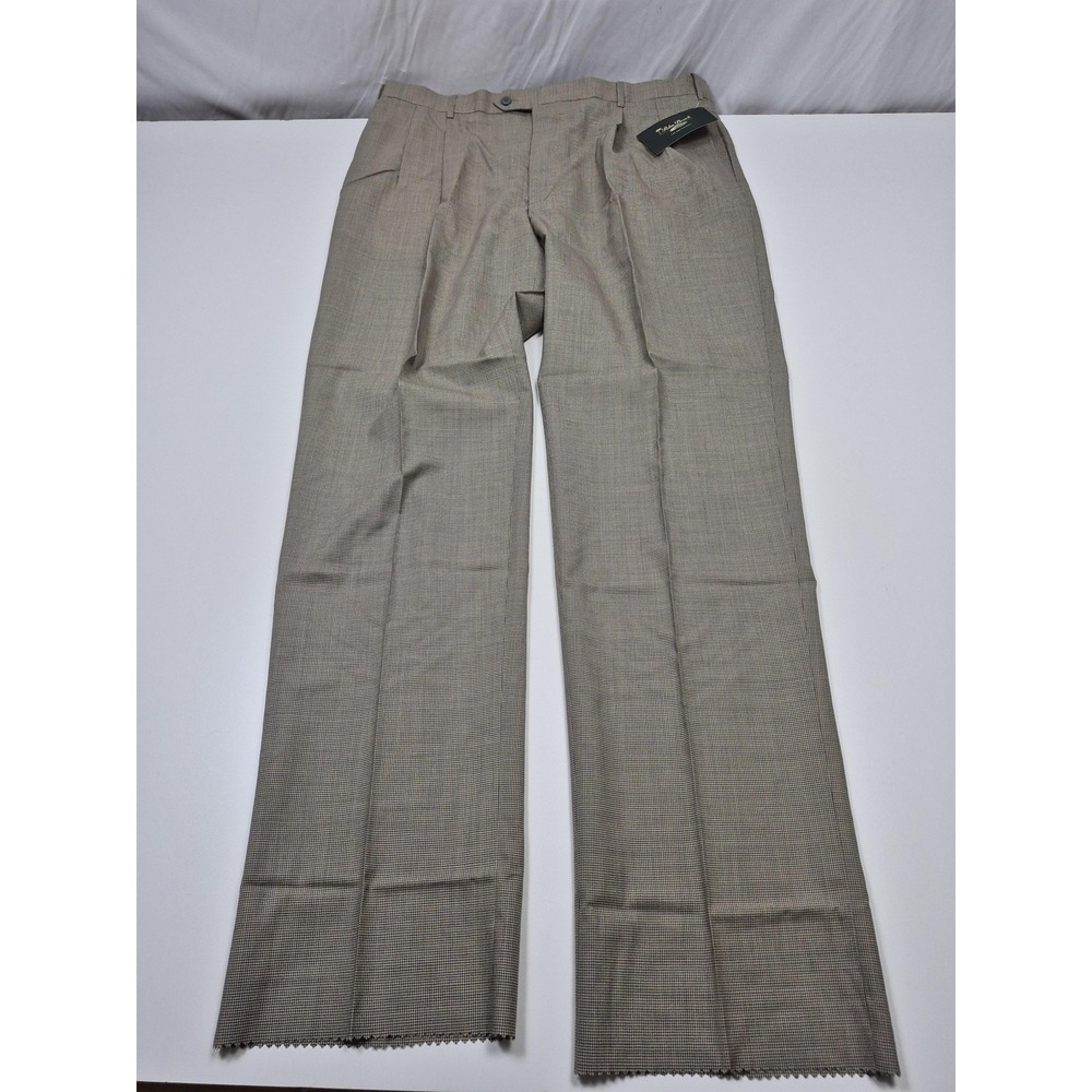 Palm Beach Dress Pants Mens 42x36 Beige Wool Pleated Check Unhemmed NWT